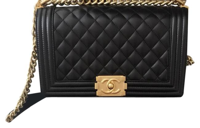Chanel Boy Black Quilted Handbag with Gold Hardware Lambskin Cross Body Bag 