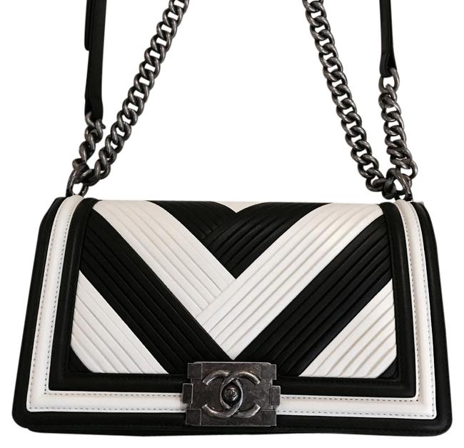 Chanel Boy Black White Leather Cross Body Bag 