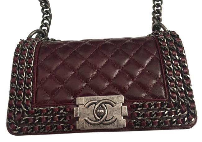 Chanel Boy Burgendy Leather Cross Body Bag 
