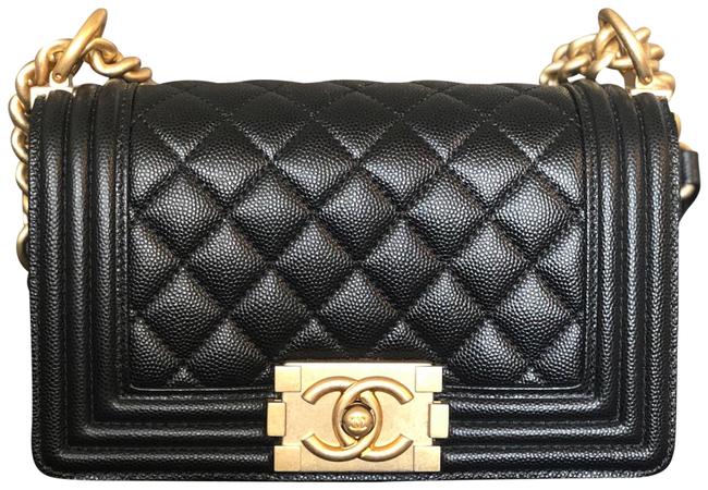 Chanel Boy Caviar Black Gold Hardware Cross Body Bag 