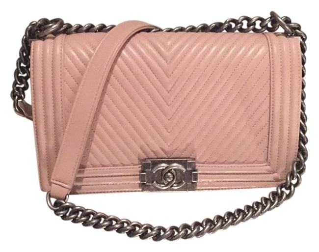 Chanel Boy Chevron Medium Taupe Calfskin Cross Body Bag 