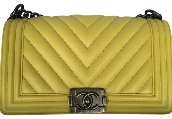 Chanel Boy Chevron Old Medium with Rhw Yellow Leather Cross Body Bag 