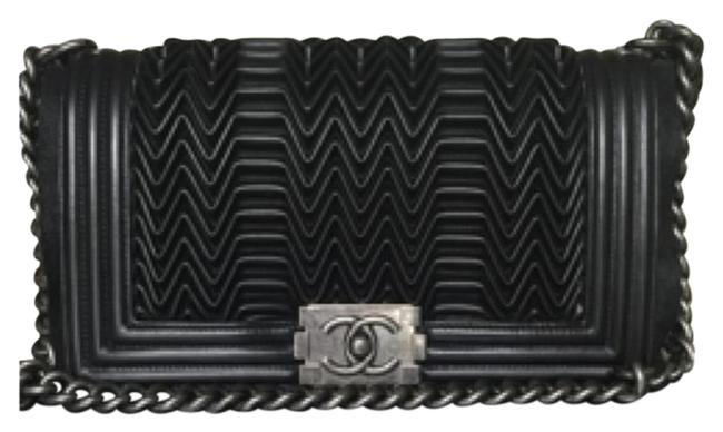 Chanel Classic Flap Boy Old Medium Black Lambskin Leather Cross Body Bag 