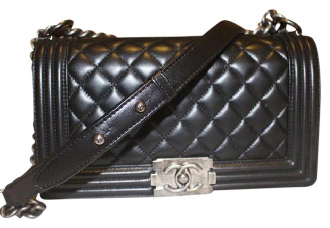 Chanel Classic Flap Boy Quilted Leather Black Lambskin Cross Body Bag 