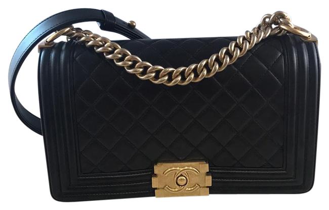 Chanel Boy Classic with Gold Black Lambskin Leather Cross Body Bag 