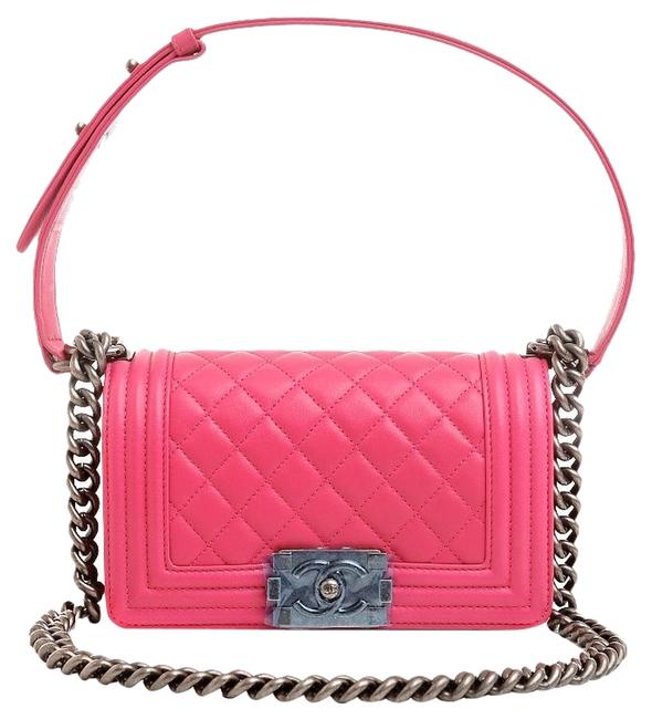 Chanel Boy Fuchsia Lambskin Small Pink Leather Cross Body Bag 