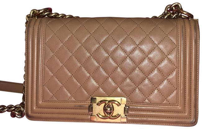 Chanel Boy Gold Hardware Tan Leather Cross Body Bag 