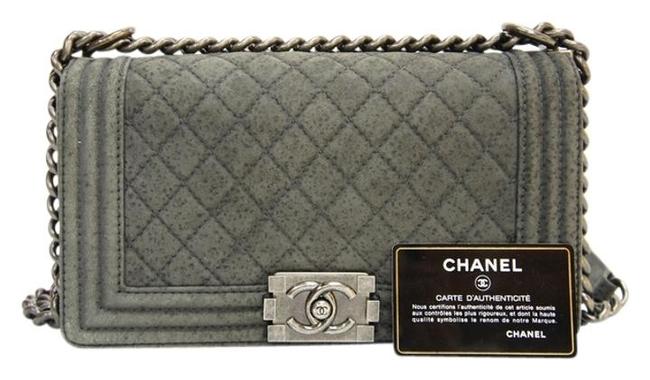 Chanel Boy Green Gray Leather Cross Body Bag 