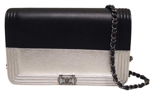 Chanel Boy La Black Silver Leather Cross Body Bag 