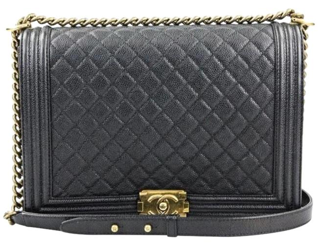 Chanel Boy Large Black Caviar Leather Cross Body Bag 