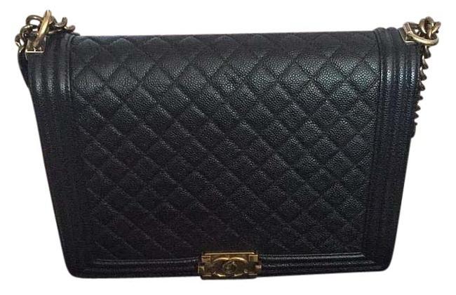 Chanel Boy Large Black Leather Caviar Cross Body Bag 