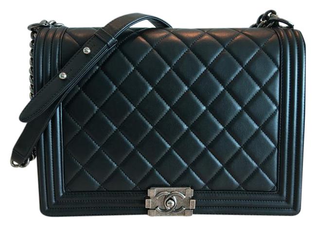 Chanel Boy Large Handbag Black Quilted Lambskin Cross Body Bag 