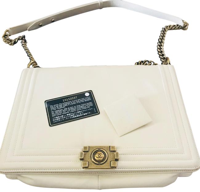 Chanel Boy Large Ivory Leather Cross Body Bag 