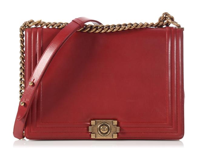 Chanel Boy Large Red Lambskin Leather Cross Body Bag 