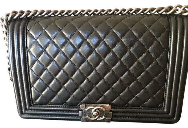 Chanel Boy Le Black Lambskin Leather Cross Body Bag 