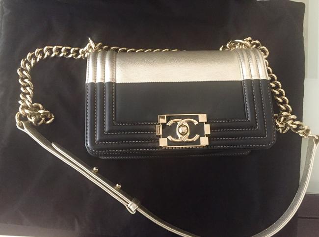 Chanel Boy Le Black Gold Leather Cross Body Bag 