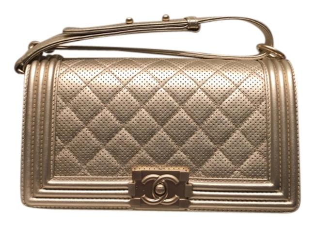 Chanel Boy Le Gold Perforated Metallic Cross Body Bag 