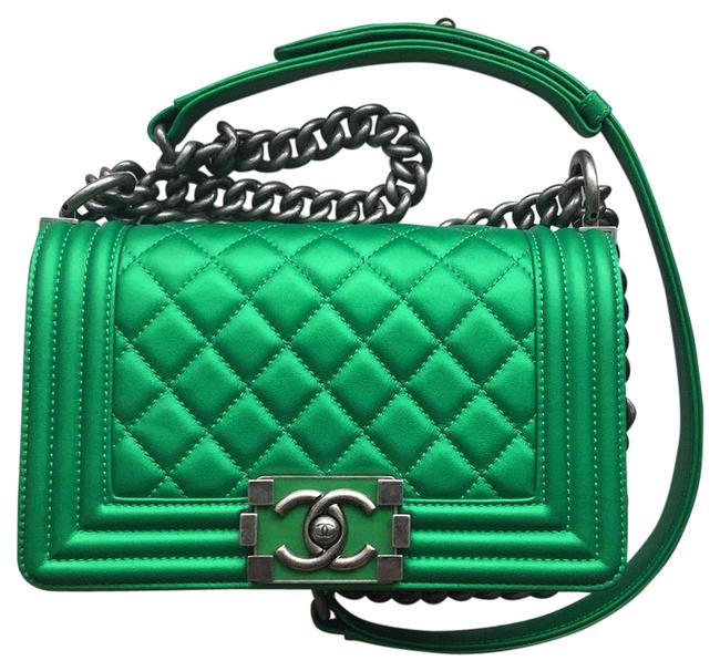 Chanel Boy Le Green Lamb Leather Cross Body Bag 