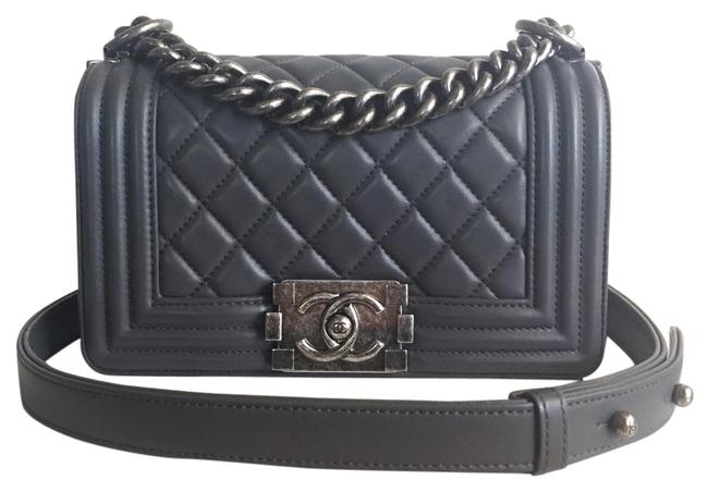 Chanel Boy Le In with Rhw Dark Grey Lambskin Cross Body Bag 