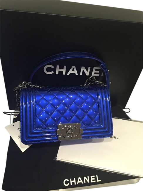 Chanel Boy Le Metallic Blue Leather Cross Body Bag 