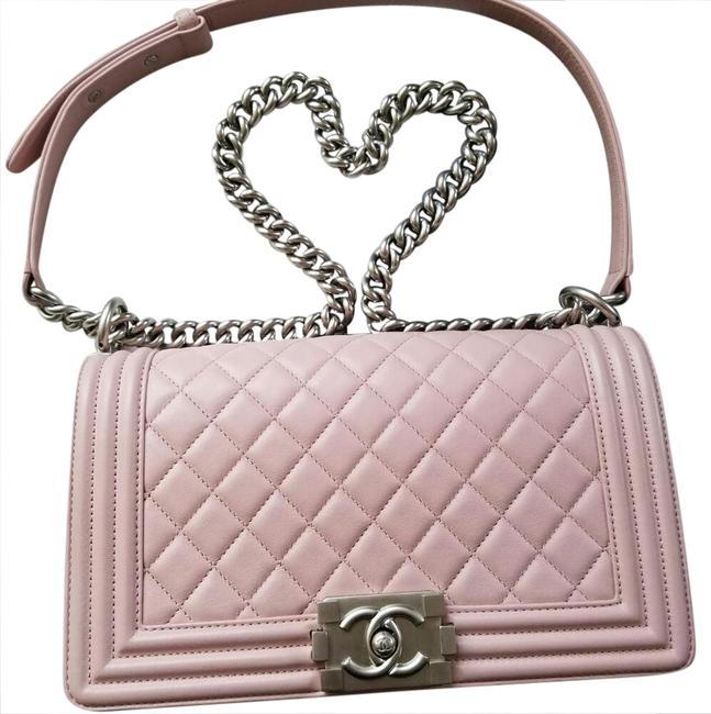 Chanel Boy Le Old Medium Baby Pink Lambskin Cross Body Bag 