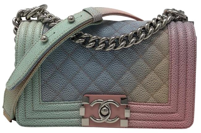 Chanel Boy Le Rainbow 18p Pastel Pink Caviar Cross Body Bag 