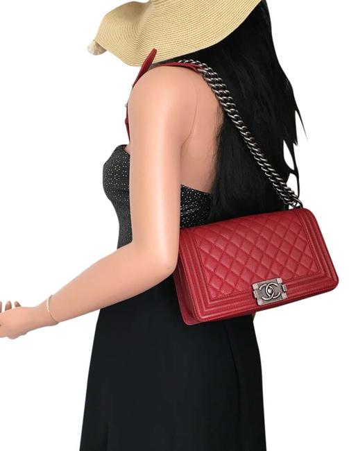 Chanel Boy Le Red Iridescent Caviar Leather Cross Body Bag 