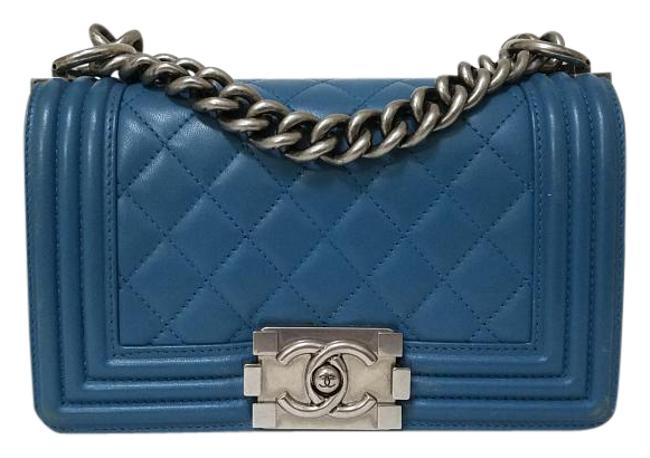 Chanel Boy Le Small Blue Lambskin Cross Body Bag 
