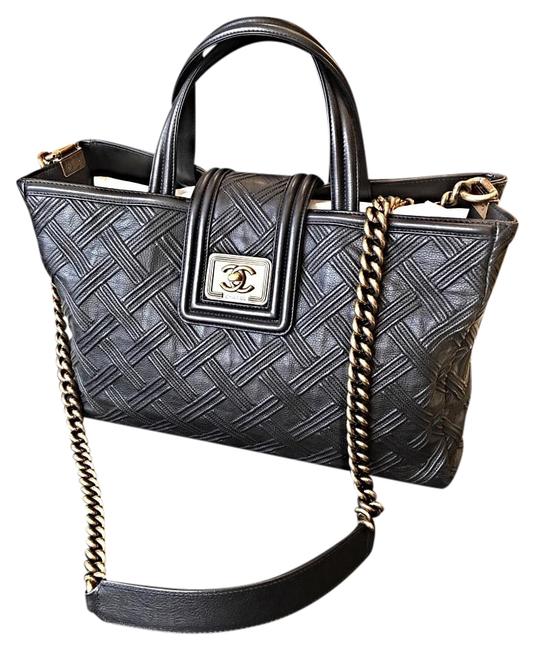 Chanel Tote Boy Le Black Leather Cross Body Bag 