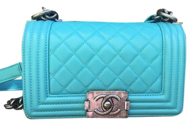 Chanel Boy Le Turquoise Calf Cross Body Bag 