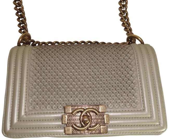 Chanel Boy Limited Edition Sequins Gray Leather Cross Body Bag 