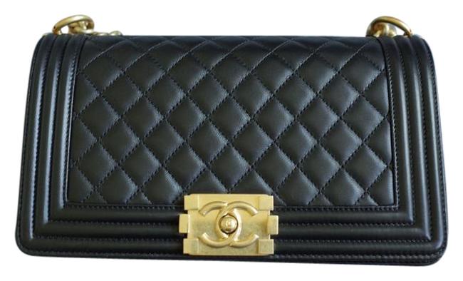Chanel Boy Medium Black Lamsbkin Gold Hardware Cross Body Bag 