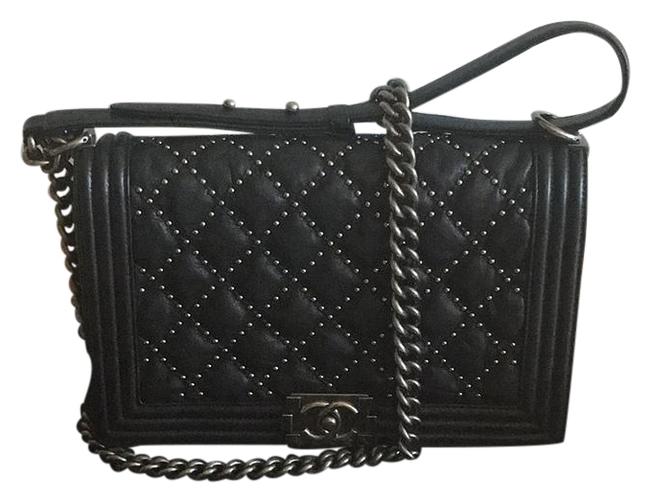 Chanel Boy Medium Black Leather Cross Body Bag 