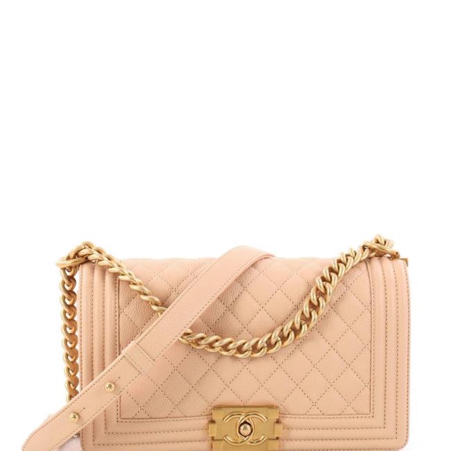 Chanel Boy Medium Flap Nude Caviar Leather Cross Body Bag 