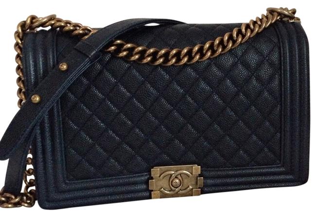 Chanel Boy Medium Le Caviar Navy Blue Cross Body Bag 