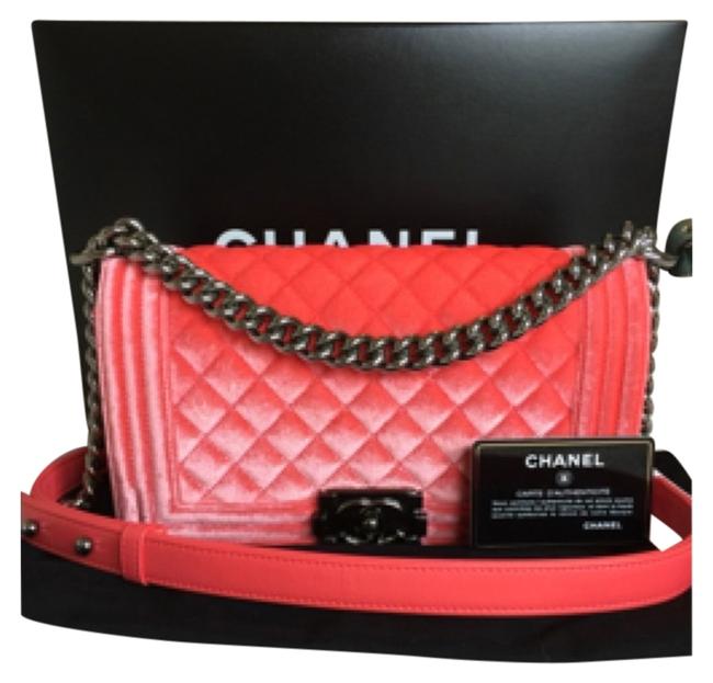 Chanel Boy Medium Le Coral Velvet Cross Body Bag 