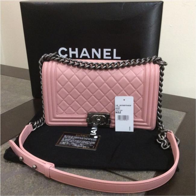 Chanel Boy Medium Light Pink Lambskin Leather Cross Body Bag 