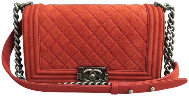 Chanel Boy Medium Orangered Calfskin Leather Cross Body Bag 