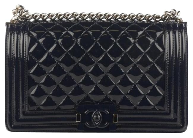 Chanel Boy Medium Plexiglass Navy Blue Patent Leather Cross Body Bag 