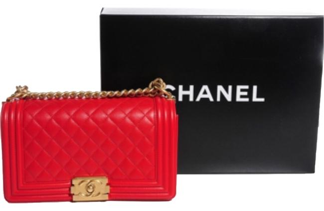 Chanel Boy Medium Red Lambskin Cross Body Bag 