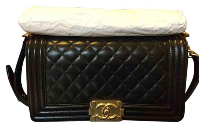 Chanel Boy Medium with Gold Hardware Black Lambskin Cross Body Bag 