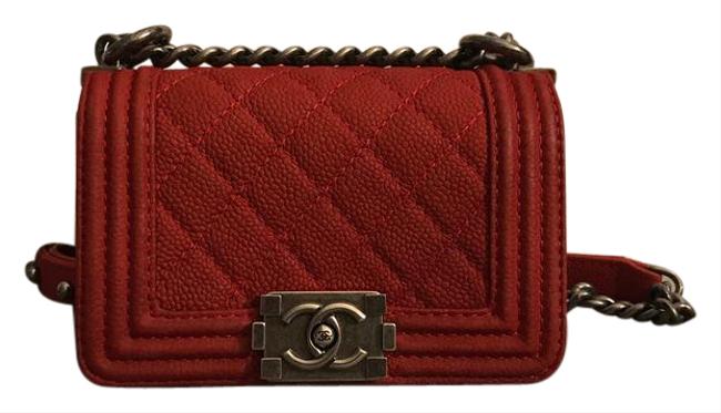 Chanel Boy Sale Mini Red Caviar Cross Body Bag 
