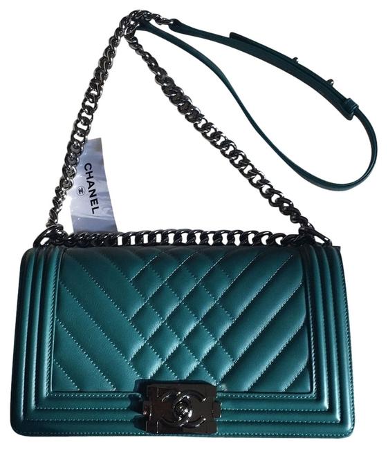 Chanel Boy New Green Leather Cross Body Bag 