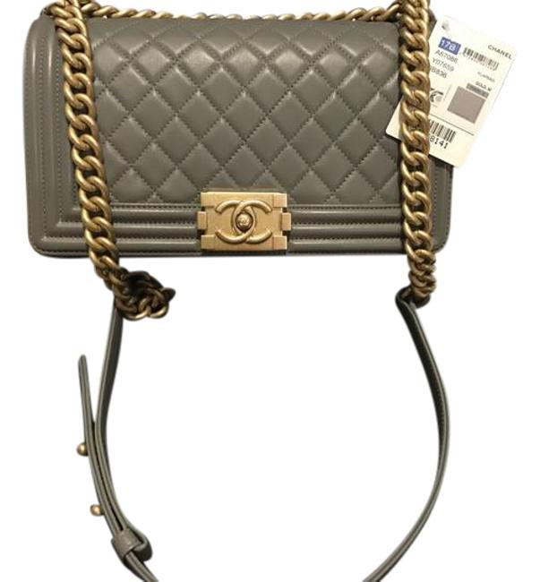 Chanel Boy New Le Old Medium Size Grey Lambskin Leather Cross Body Bag 