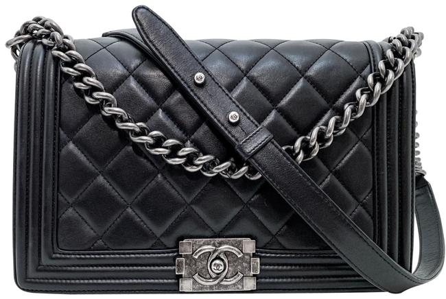 Chanel Boy New Medium Black Lambskin Leather Cross Body Bag 