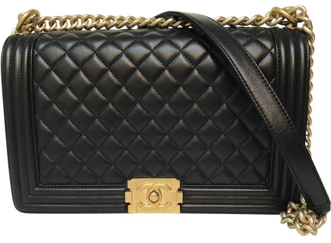Chanel Boy New Medium Le Black Lamb Skin Cross Body Bag 