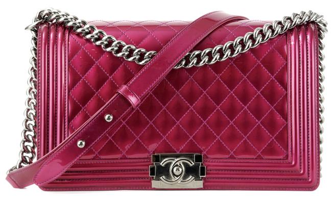 Chanel Boy New Medium Quilted Hot Pink Patent Leather Cross Body Bag 