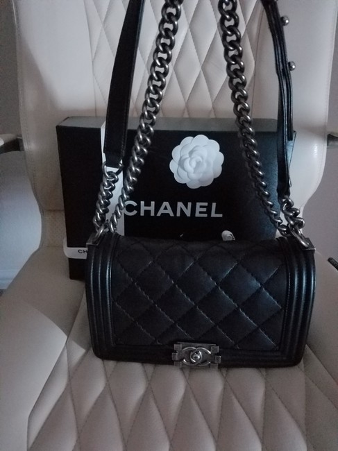 Chanel Boy Old Medium Black Calfskin Leather Cross Body Bag 