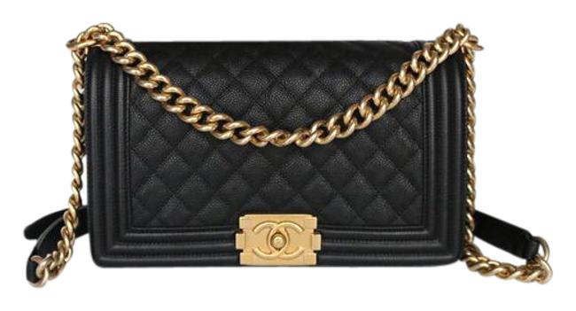 Chanel Boy Old Medium Black Caviar Cross Body Bag 