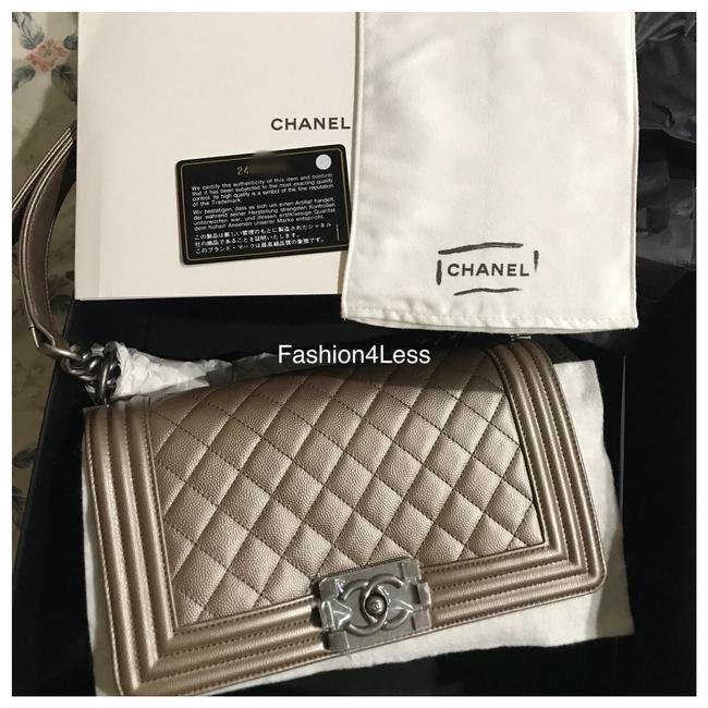 Chanel Boy Old Medium Metallic Bronze Copper Caviar Cross Body Bag 